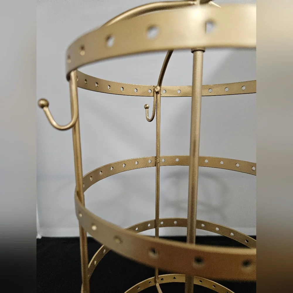 Earring carousel jewelry holder 4-tier hooks gold color EUC Organizer Display